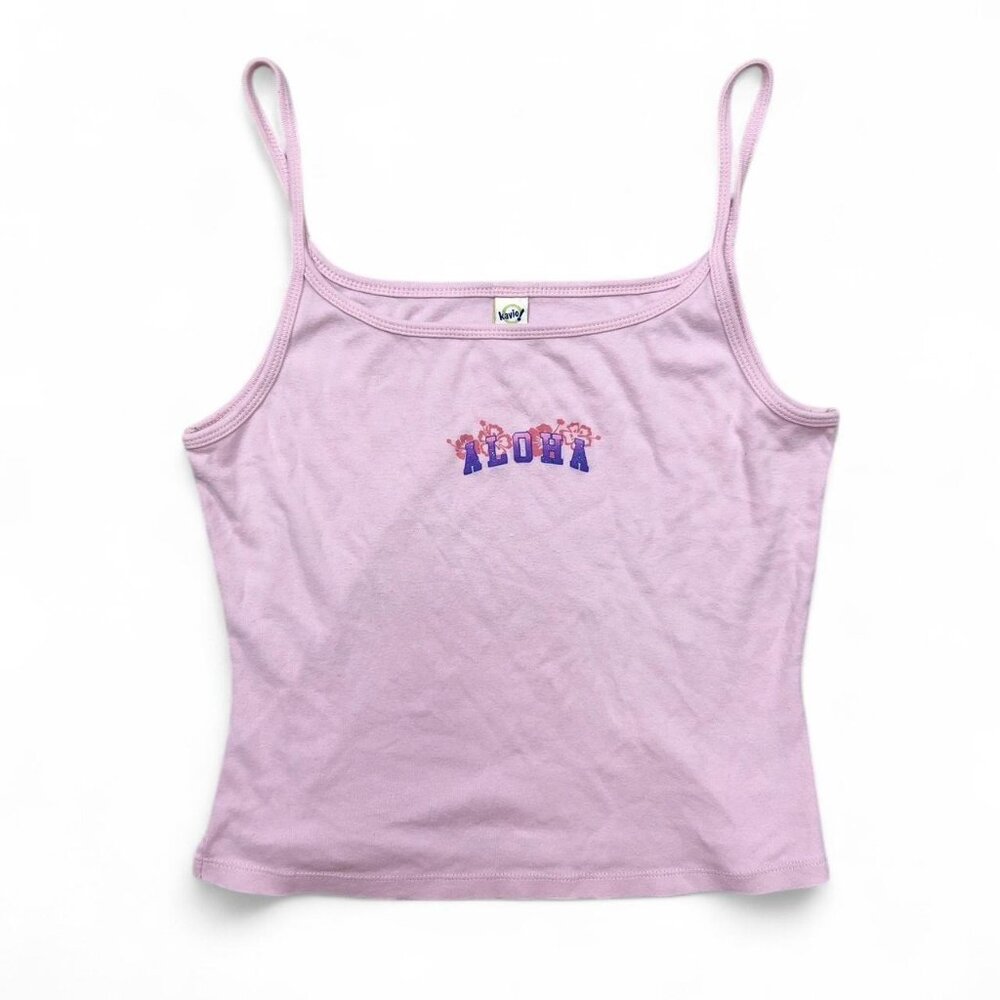Vintage‎ Y2K Kavio! Baby Pink Summer Cami Tank Top “Aloha” Hawaii Cotton XL